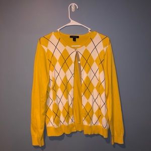 LANDS END Yellow Plaid Button-Up Sweater Cardigan